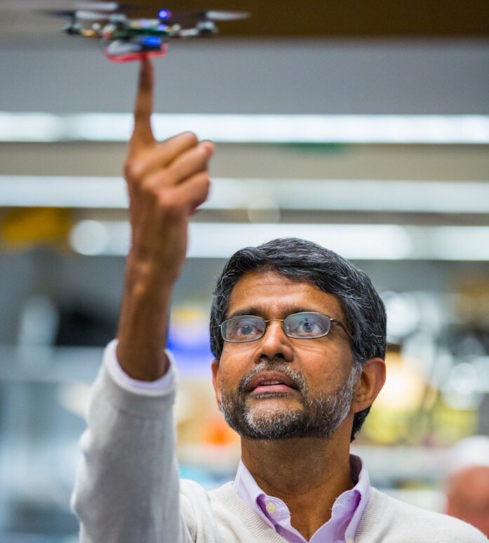 Among the research projects currently underway at the Vijay Kumar Lab at the University of Pennsylvania is one called "Cooperative Manipulation and Transport"