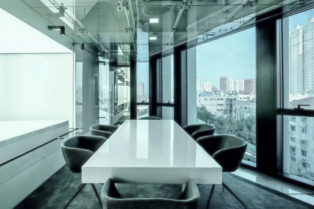 Inside a typical meeting room within the Glass Office