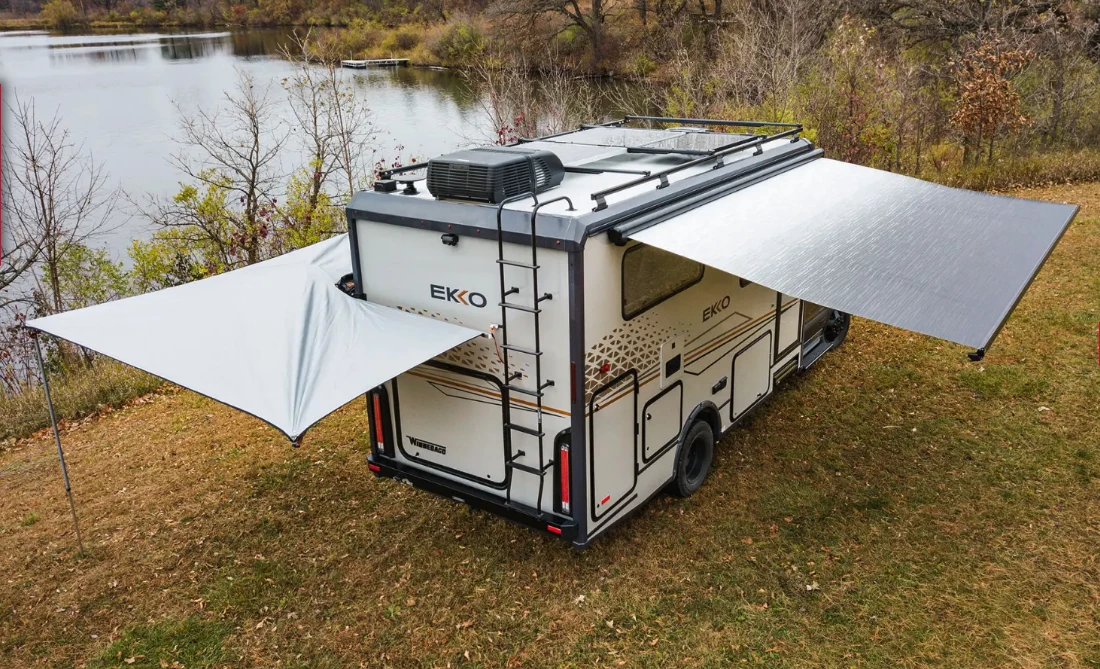 Cook and sit on the passenger side and set up a complete dining area on the driver side – plenty of awning to go around