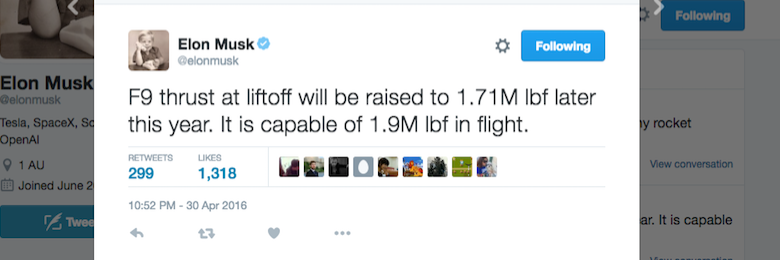 SpaceX founder Elon Musk lets fans know how much launch thrust the Falcon 9 will have