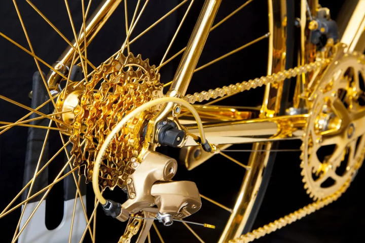 Goldgenie's 24 karat gold-plated bicycle: golden gear cluster