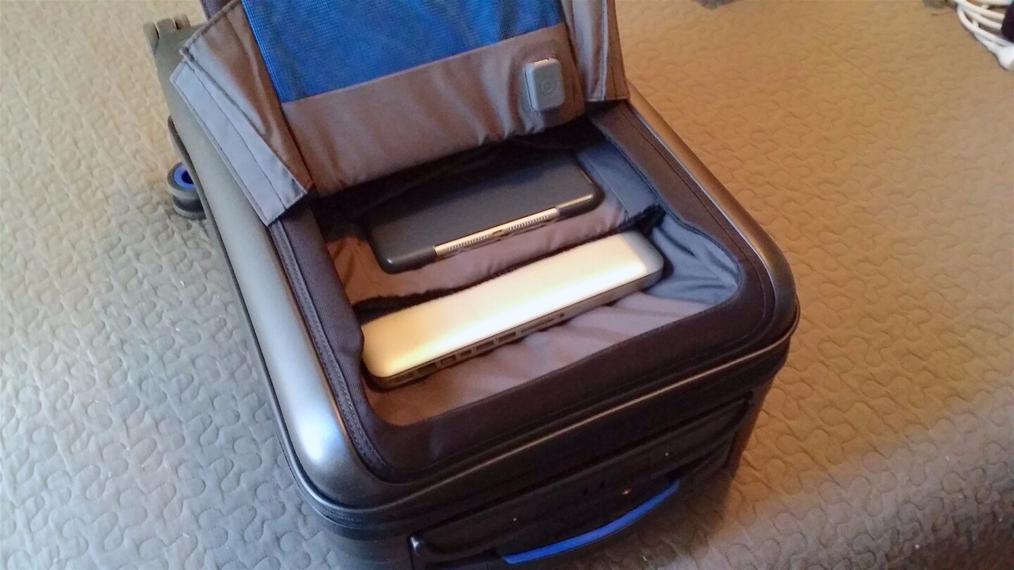 The Bluesmart One has a nice, soft, padded compartment for your electronics, but it does steal space from the interior