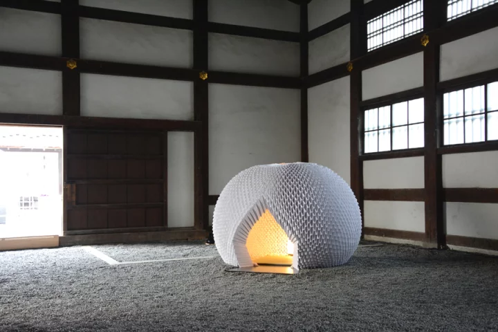 This tiny origami tea house is constructed entirely out of paper