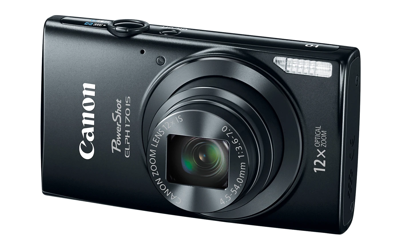 The Canon PowerShot ELPH 170 IS has a 25-300-mm F3.6-F7 lens