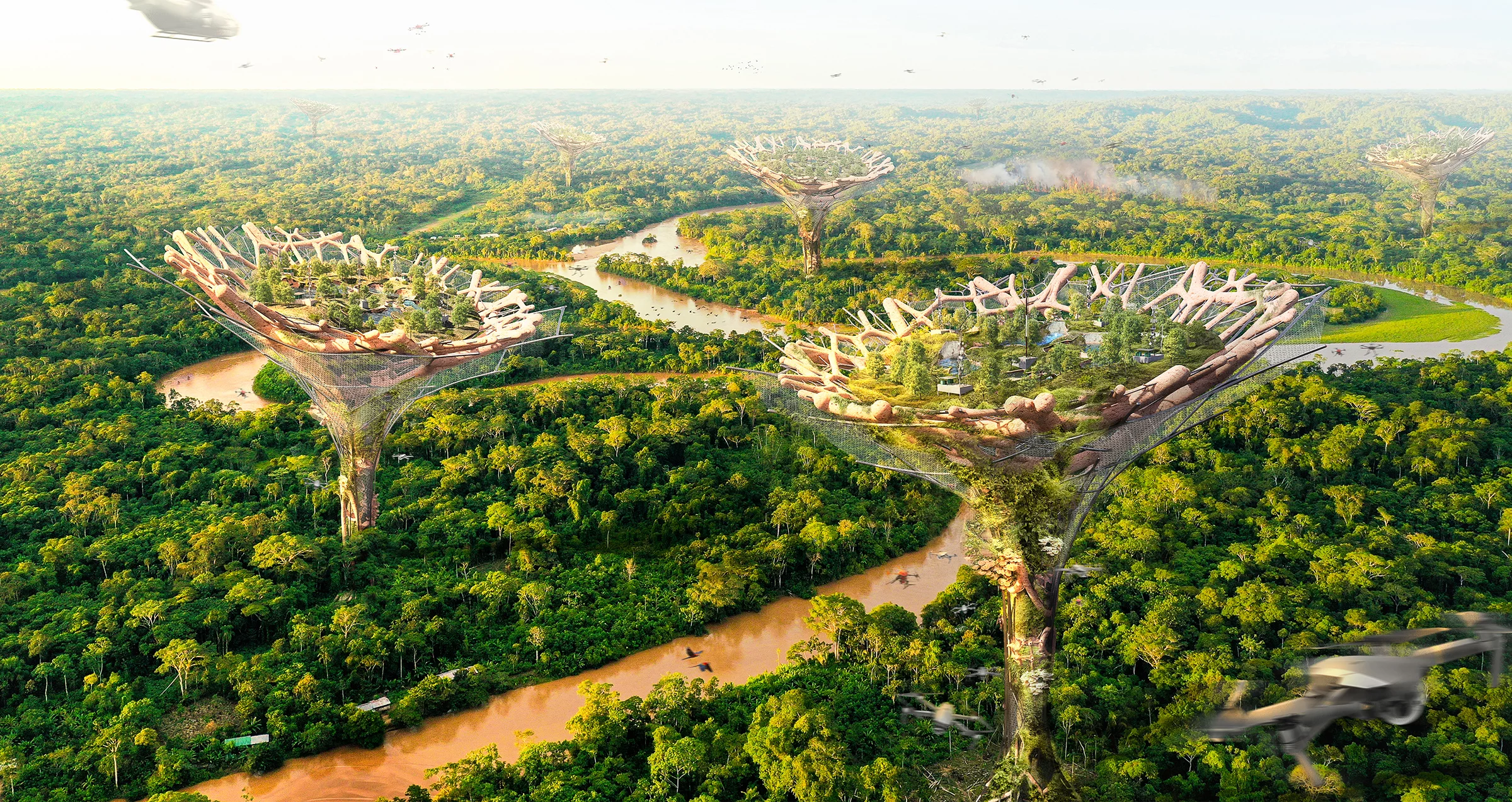 Third place went to K8 Forest Lift Off, by Germany's Ahmad Hafez and Hamzeh Al-Thweib. The project imagines towers shaped like trees, with observation drones to monitor and help prevent forest fires