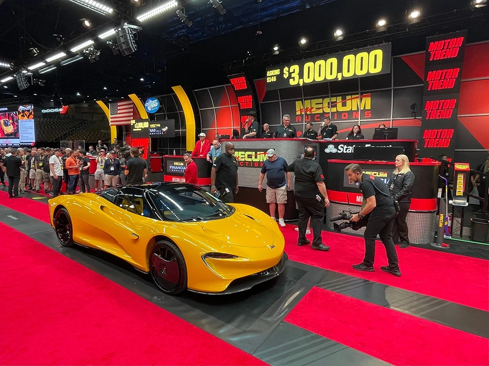 This 2020 McLaren Speedtail sold for $3,300,000 at Mecum’s Kissimmee 2022 event.