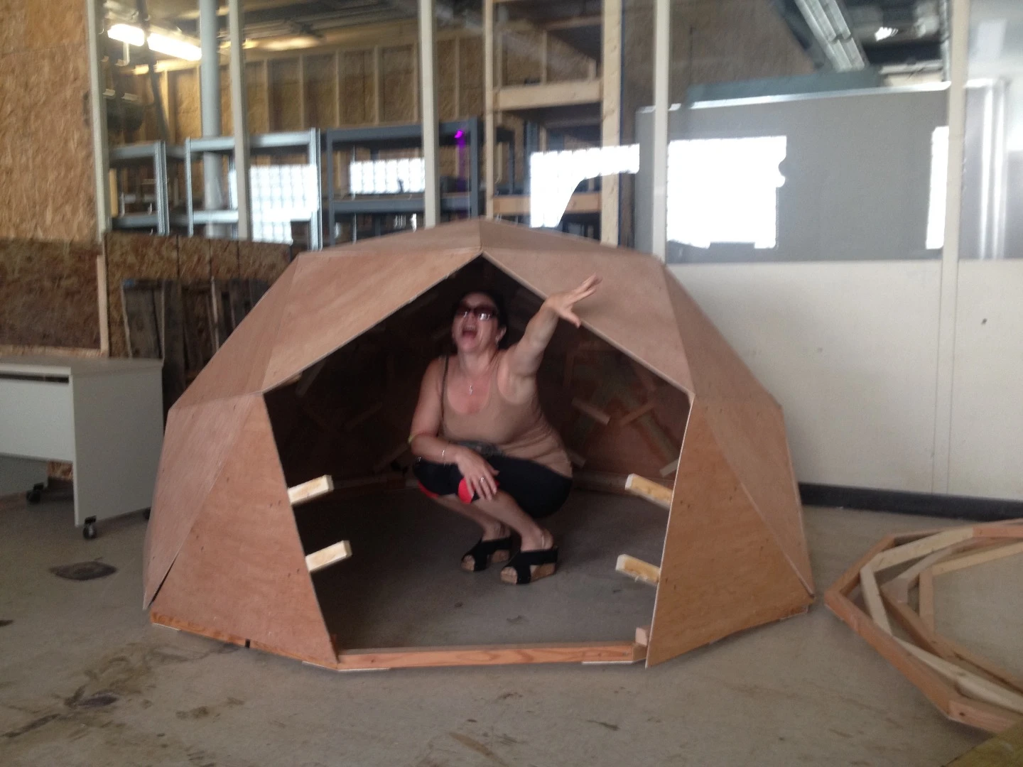 The shape of the Life Pod derives from two Buckminster Fuller-inspired geodesic domes, which are joined together by a 10-sided cylinder