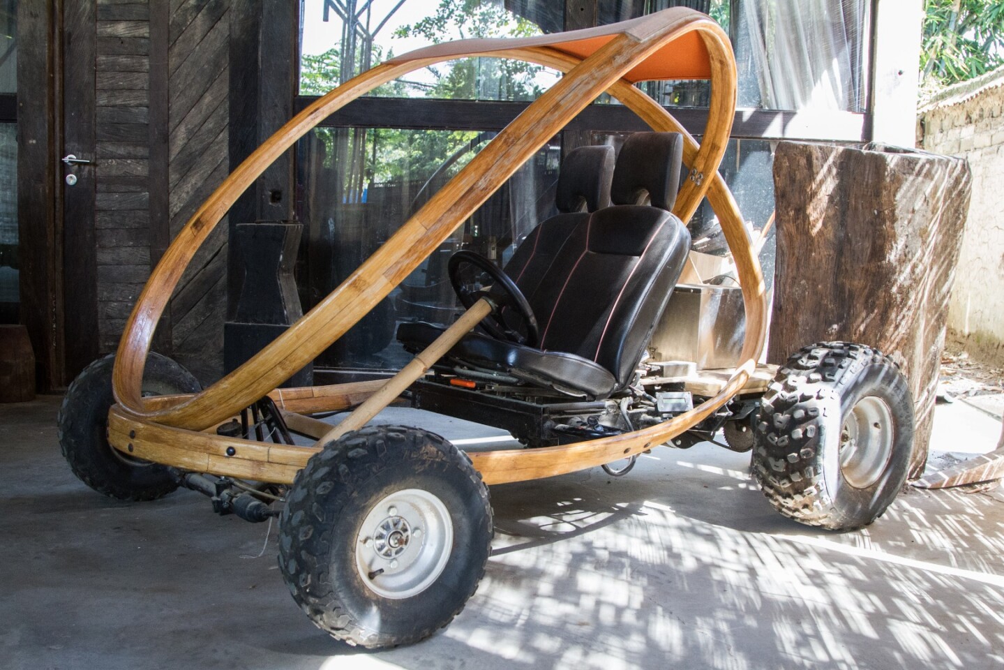 Go-kart with a bamboo chassis at the Bamboo Factory