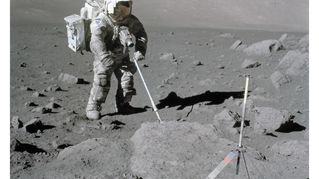 Astronaut Harrison Schmitt at work during the Apollo 17 mission
