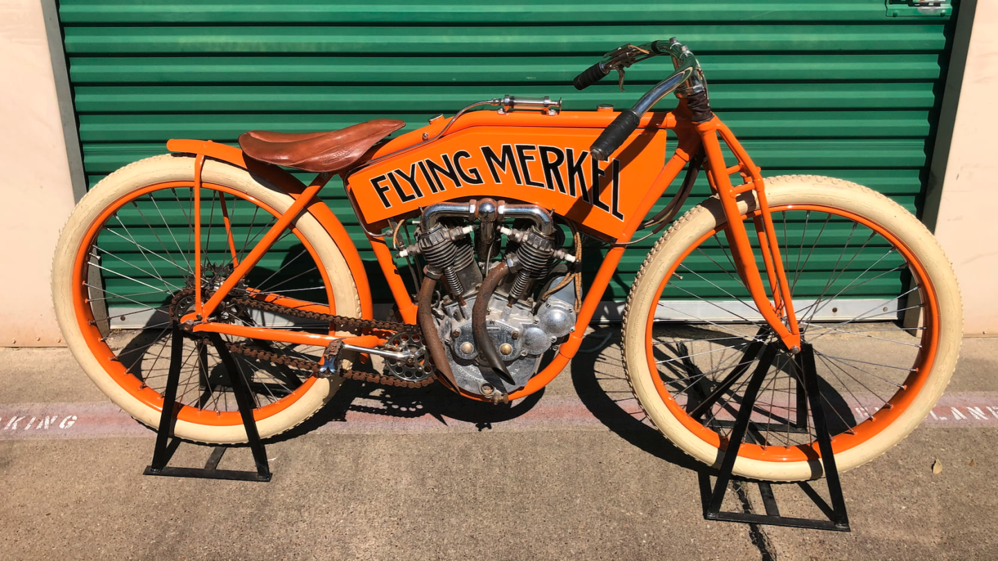 This 1915 Flying Merkel Board Track Racer sold for $80,300 as Lot F203 at Mecum Auctions' Las Vegas sale on Friday, 28 January 2022