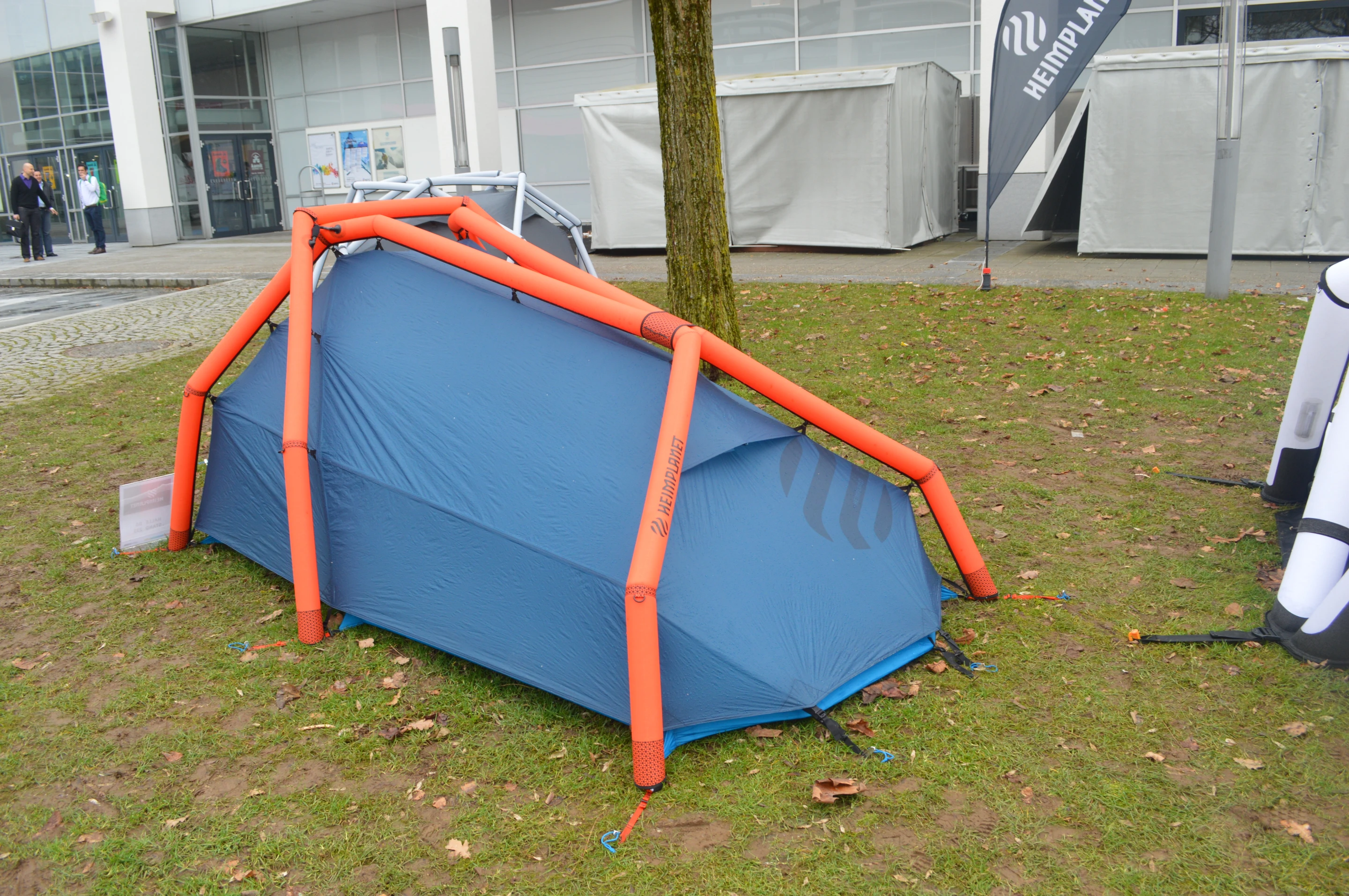 The tent includes an integrated rain fly