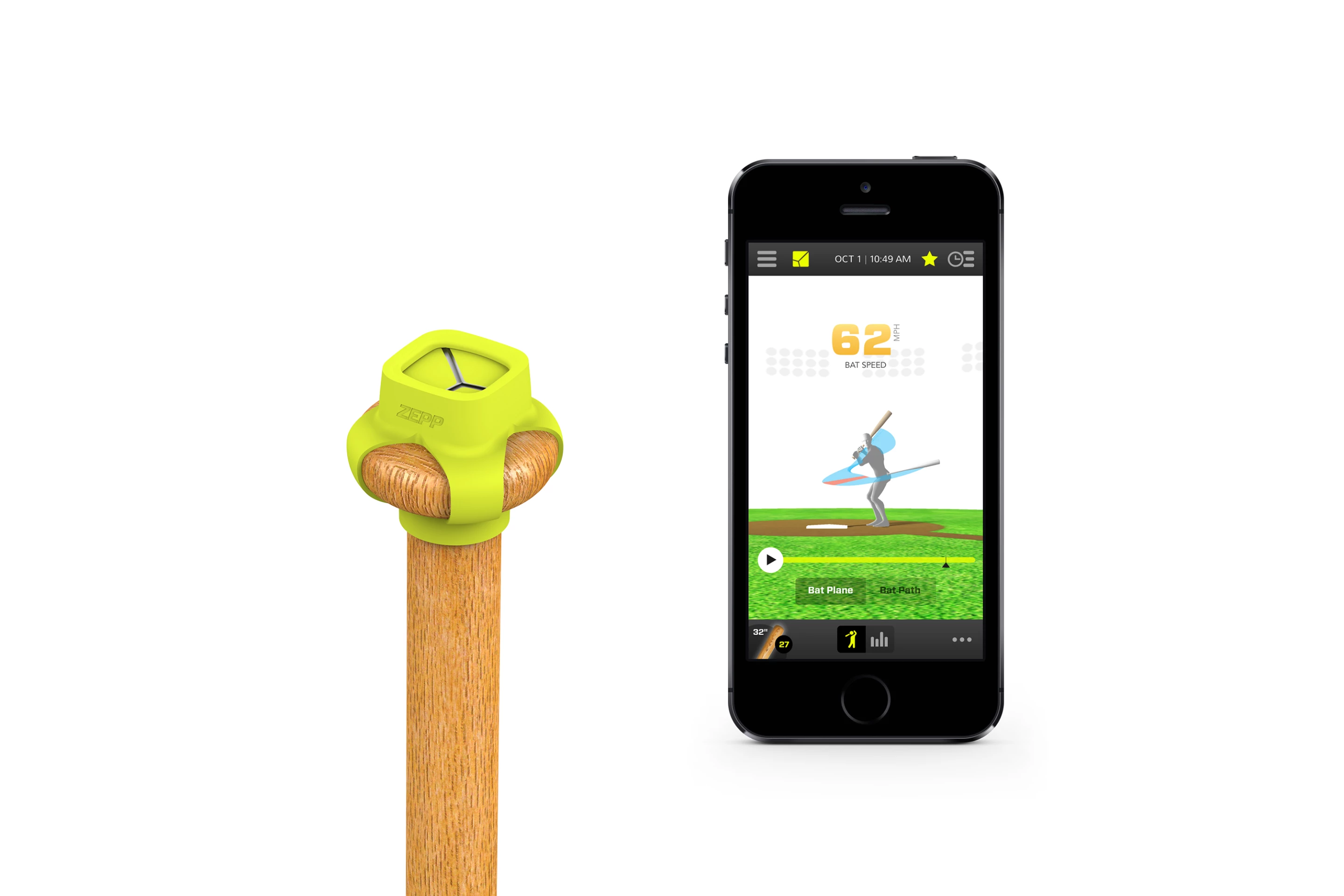 The Zepp Baseball sensor attaches to the bat handle