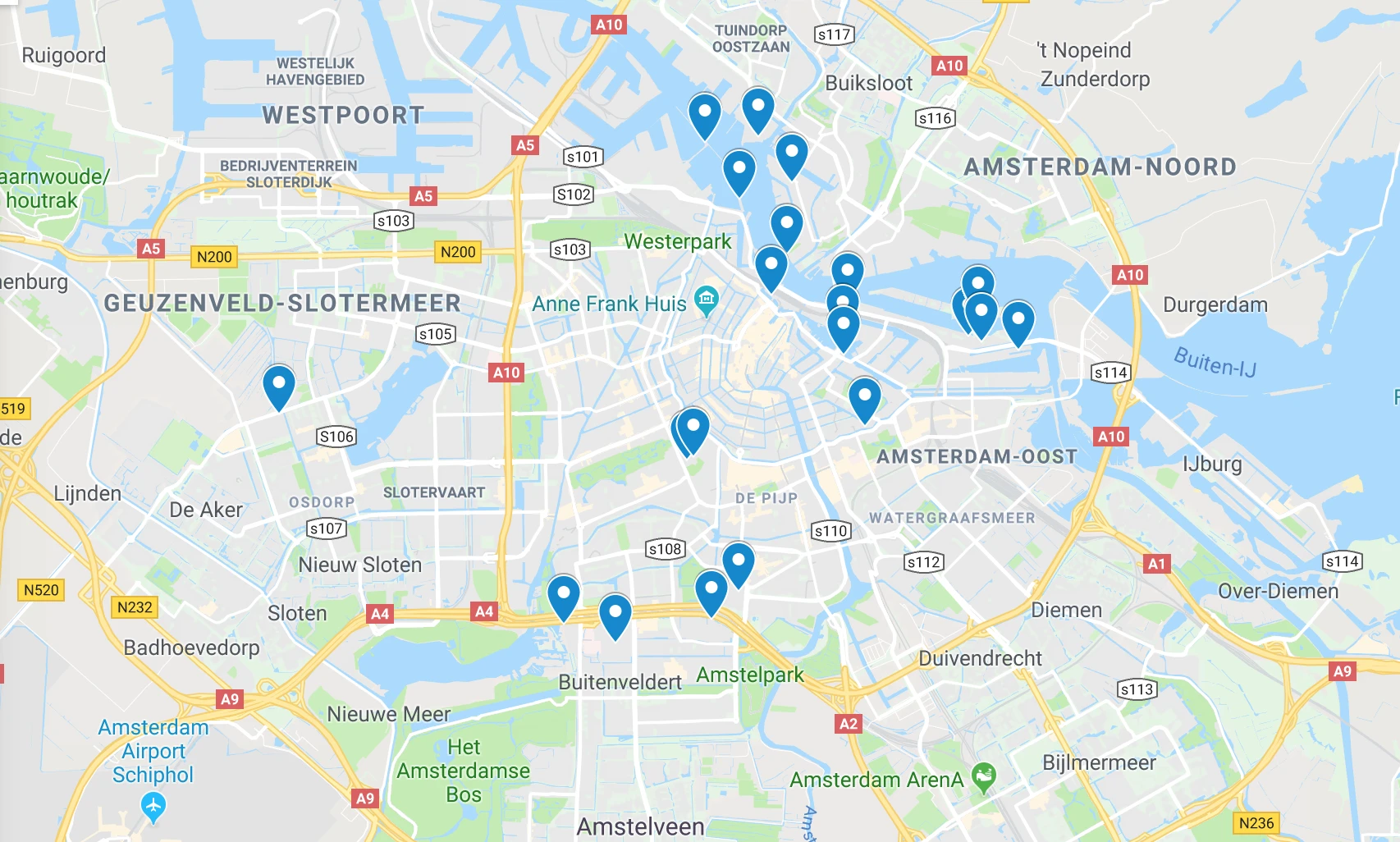 A map of some of Amsterdam's modern architecture highlights