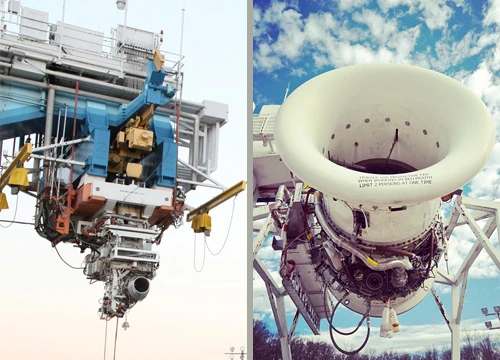 The HF120 (left on bottom of test rig) compared to GEnx engine