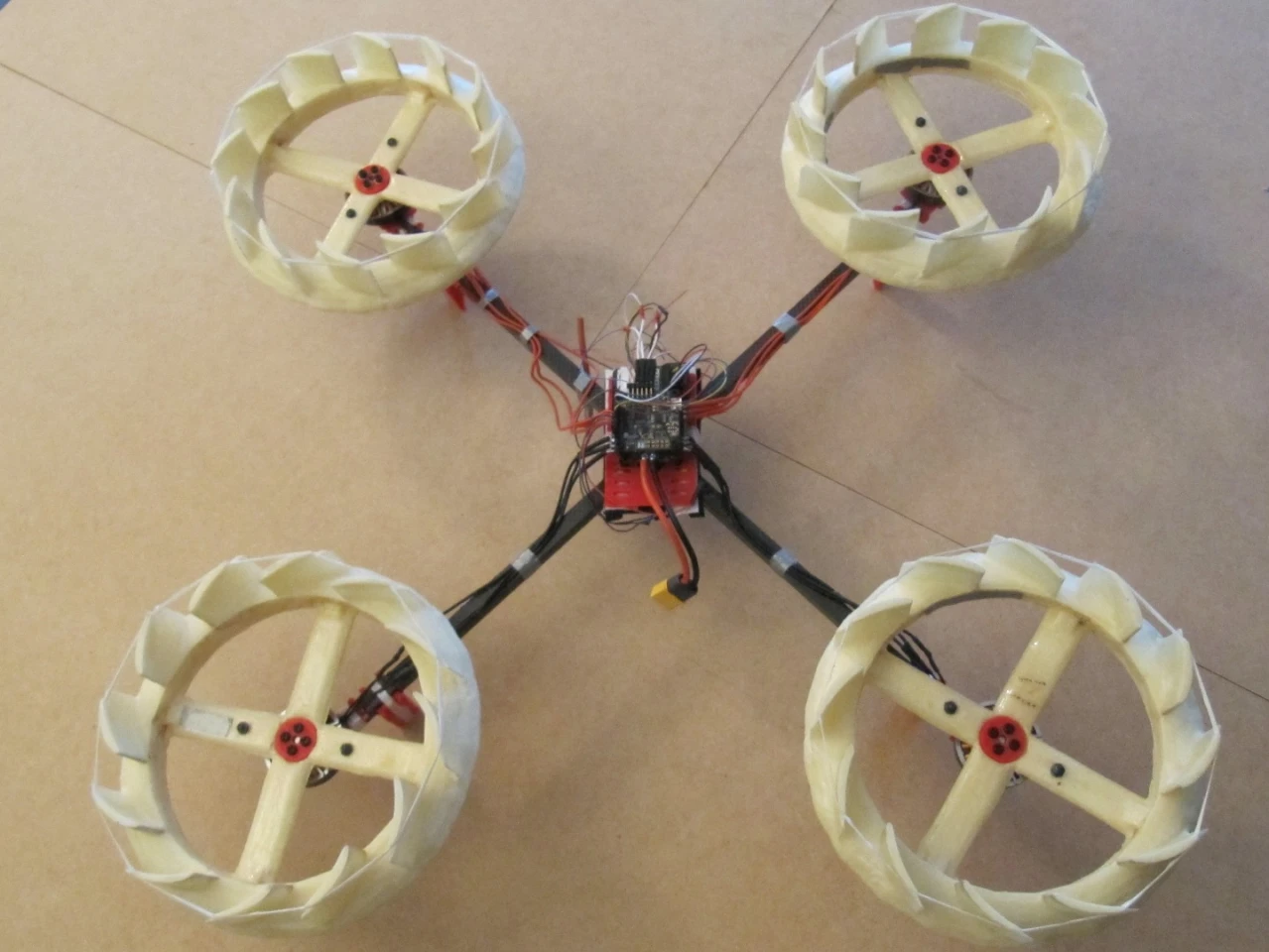 Instead of the traditional propellers, the Whisper Drone utilizes ring-shaped vaned rotors
