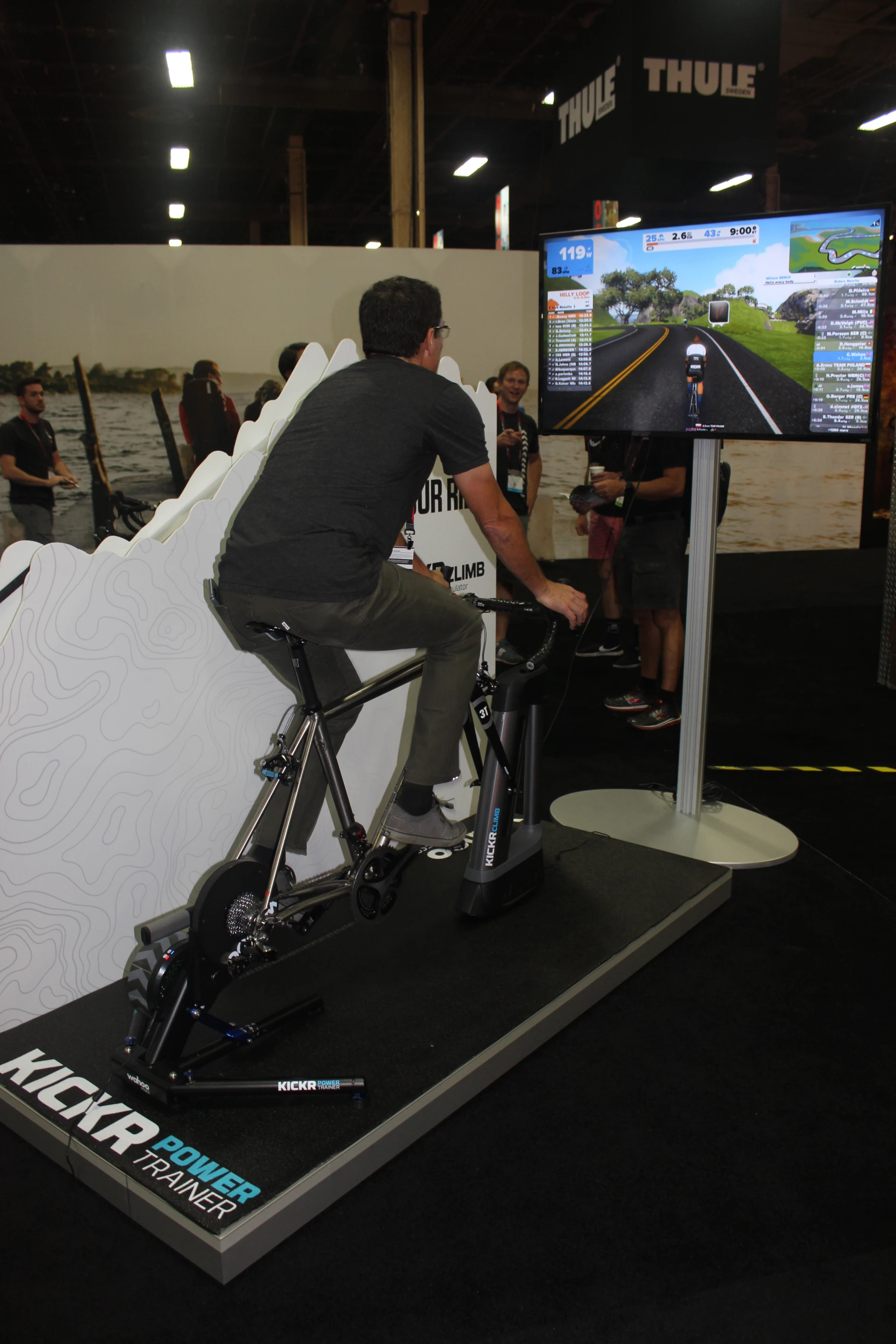 When connected to a simulator like Zwift, the Kickr Climb can be set to automatically adjust its incline to match those in the program