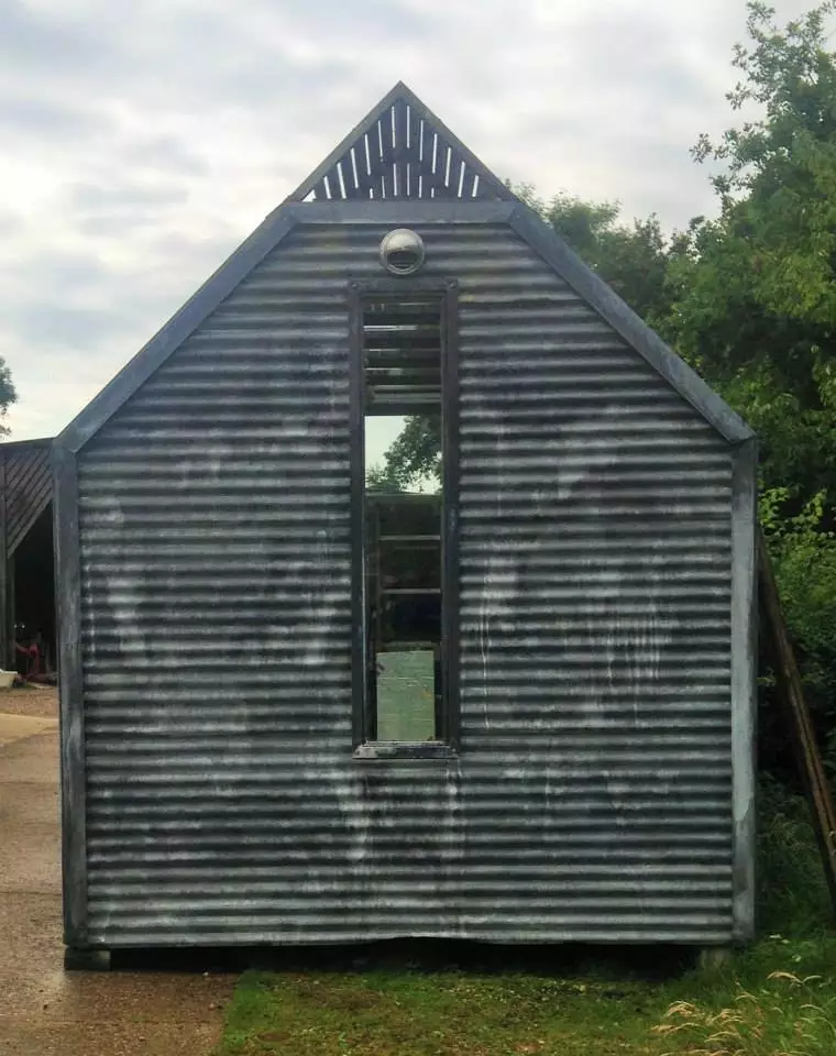 Detail shot of the exterior of the tiny home