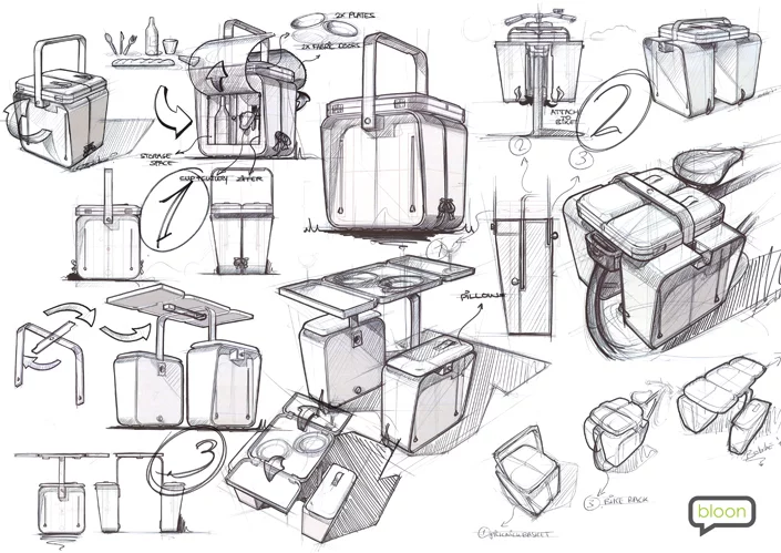 Original sketches of a picnic basket concept by Dutch designer Jeriël Bobbe from Bloon Design
