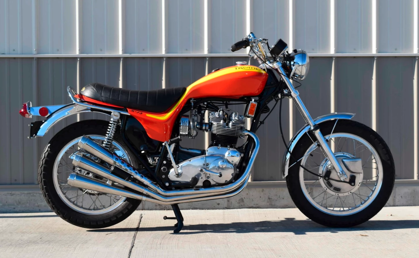 The most valuable variant of the Triumph/BSA triple-cylinder 750s of the late 1960s and early 1970s is the Hurricane X75 styled for the factory by Craig Vetter., and three went to auction in Vegas. The above bike was the most expensive at $28,050, with another 1973 model X75 being passed in with a high bid of $24,000 and a third from the 1973 model year fetching $12,650.The most valuable Triumph Hurricane X75 sold to date fetched $38,200 (£24,150) at Bonhams' Autumn Staffordshire Sale in 2012, while the auction record for a three-cylinder 750 was a BSA Formula 750 racer which fetched $104,760 at a Mecum auction in January 2014.
