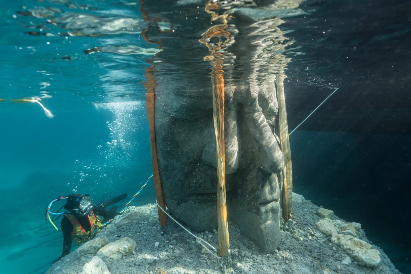 The Underwater Museum of Cannes sculptures are installed at a depth of up to 3 m (9.8 ft)