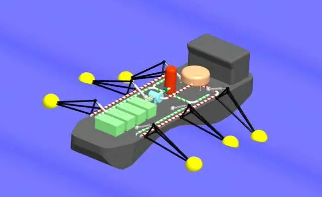 A proposed wave-power system could be installed on ships, which would regularly return to shore to deliver power to the grid (Image: Fraunhofer)