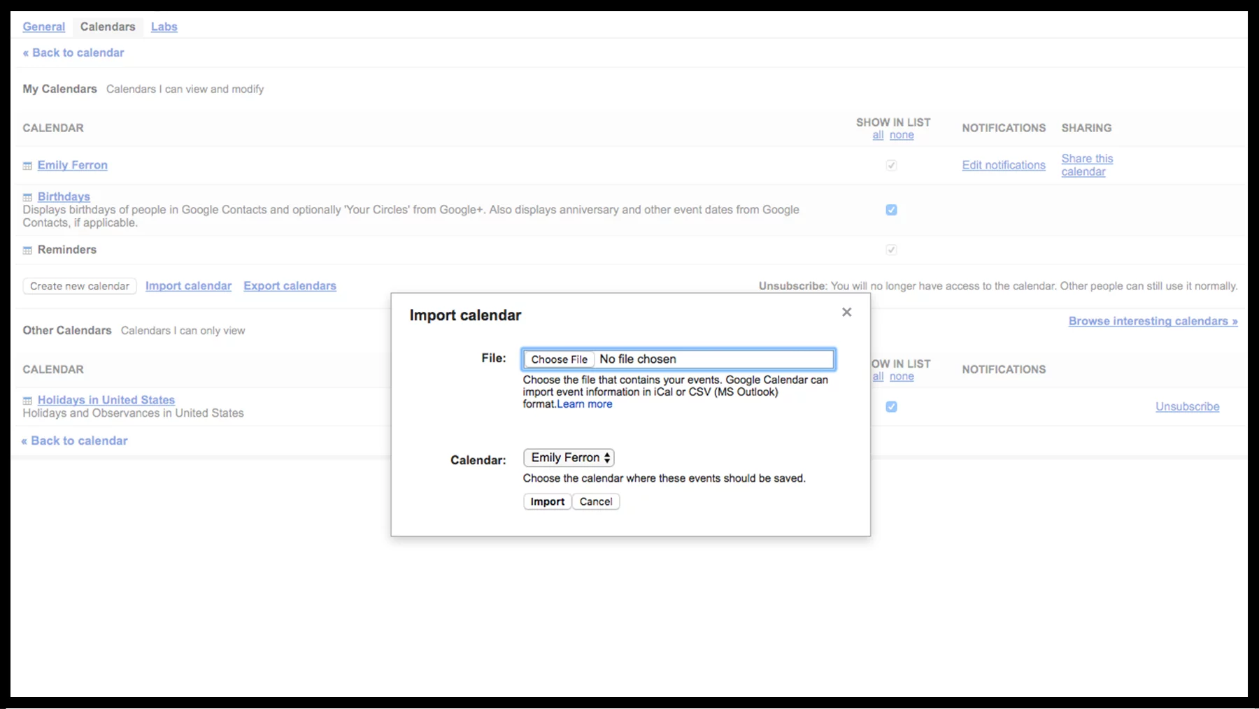 Importing to Google Calendar via the web