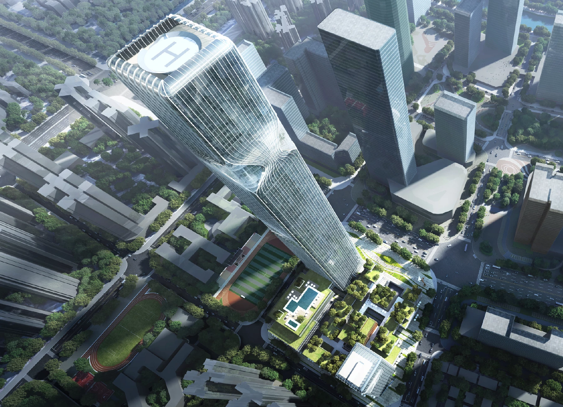 New Pingshan Eye's main skyscraper will be topped by a helicopter pad