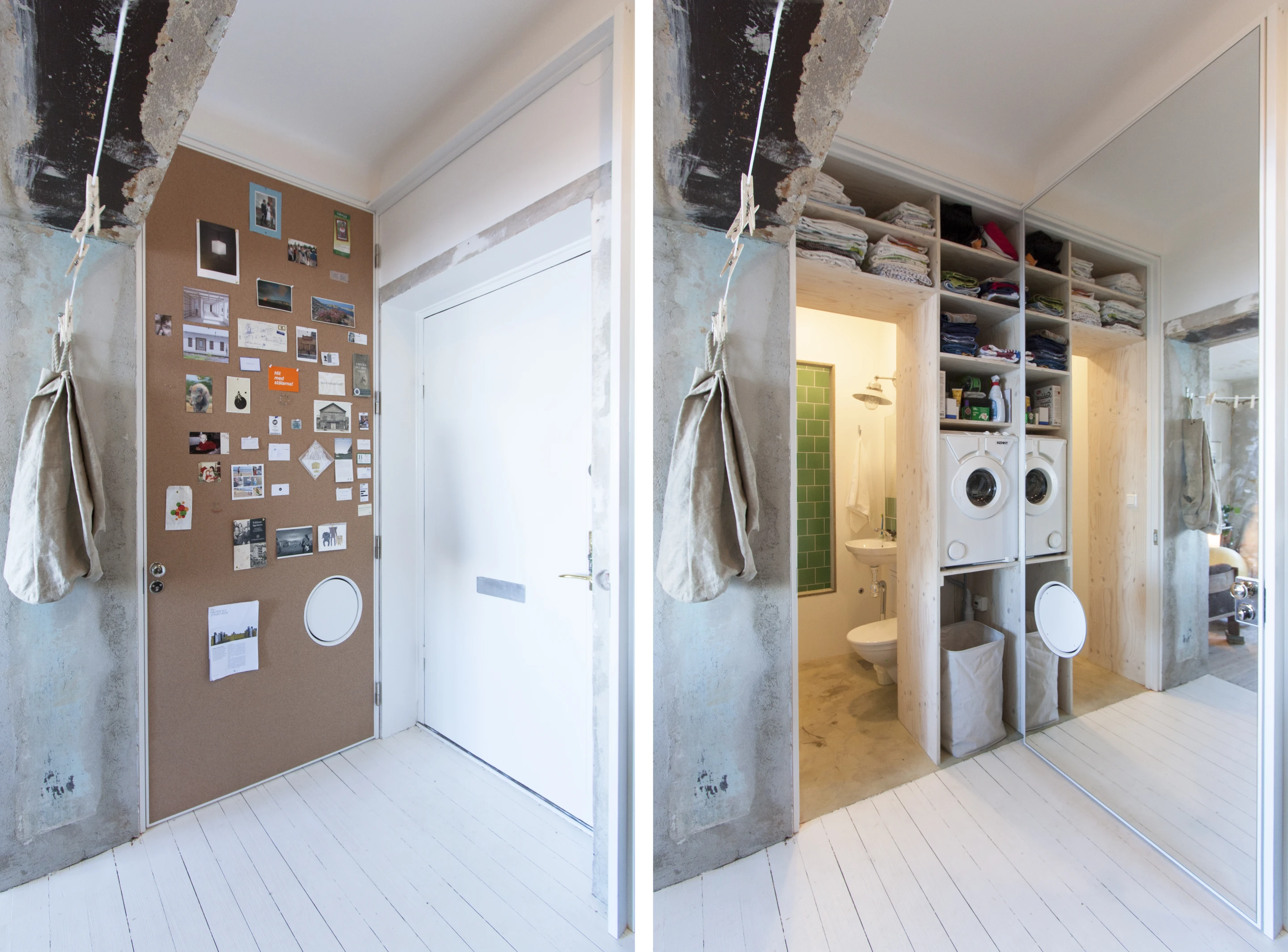Curtains are used to divide the different spaces