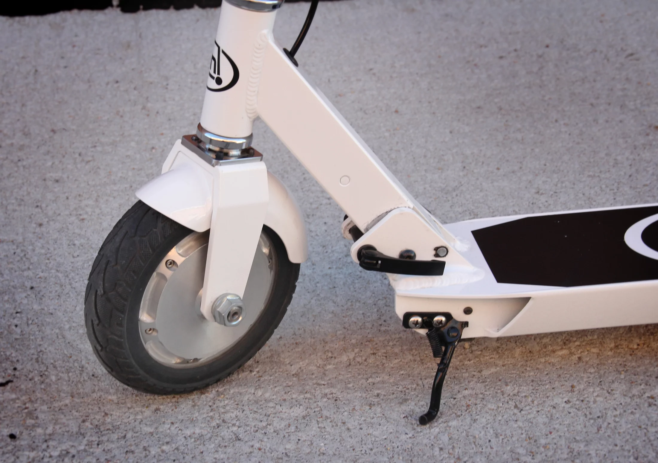 The SmartScooter has a convenient kickstand to keep it upright when stationary