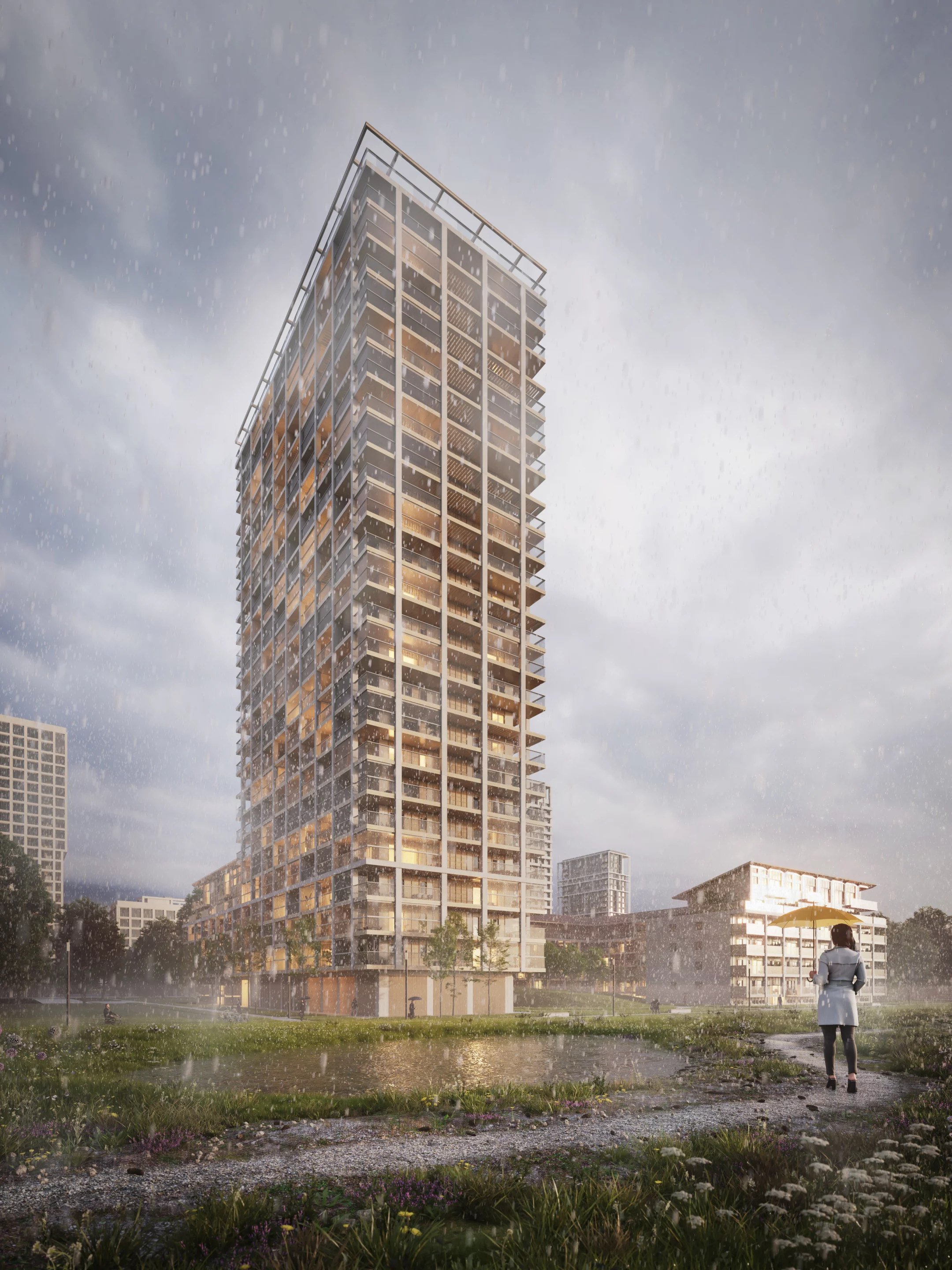 The Ban tower will reach an impressive height of 80 m (262 ft) and will be largely built from wood, though will feature a hybrid structure that incorporates steel and concrete too