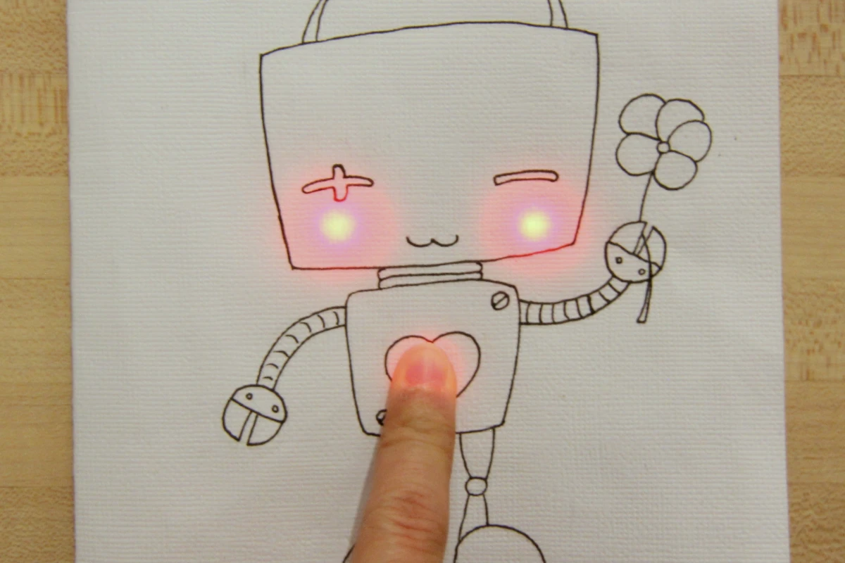 Chibitronic stickets lets you add circuitry to art projects creating an interactive greeting card that lights up