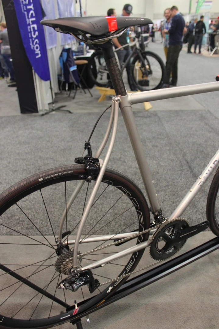 The swoopy seat stays on this bike by David Kirk are actually claimed to provide a small amount of rear suspension – it won Best Road Bike