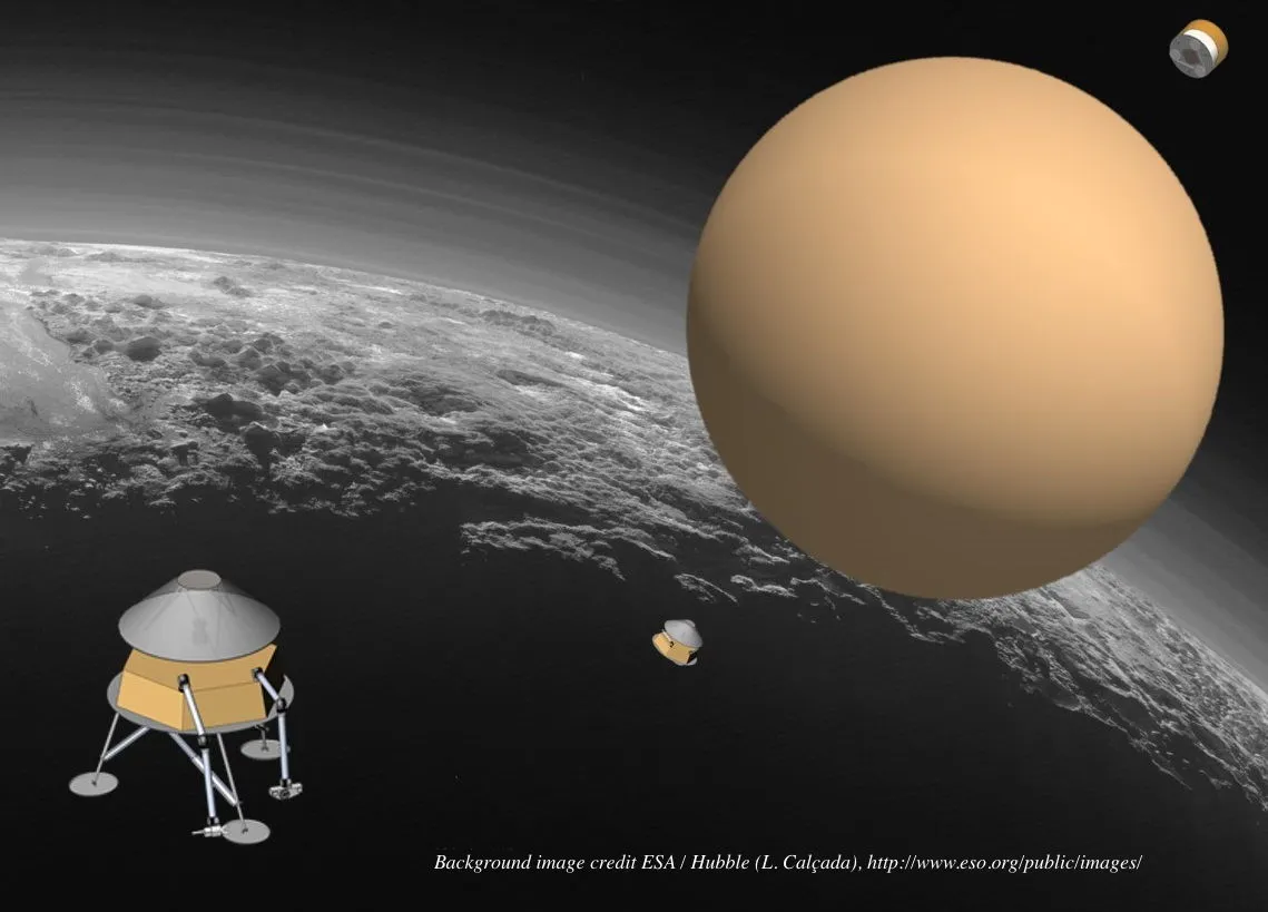 The GAC concept would use a balloon with a diameter of 80 m (262 ft) to set a lander down on Pluto