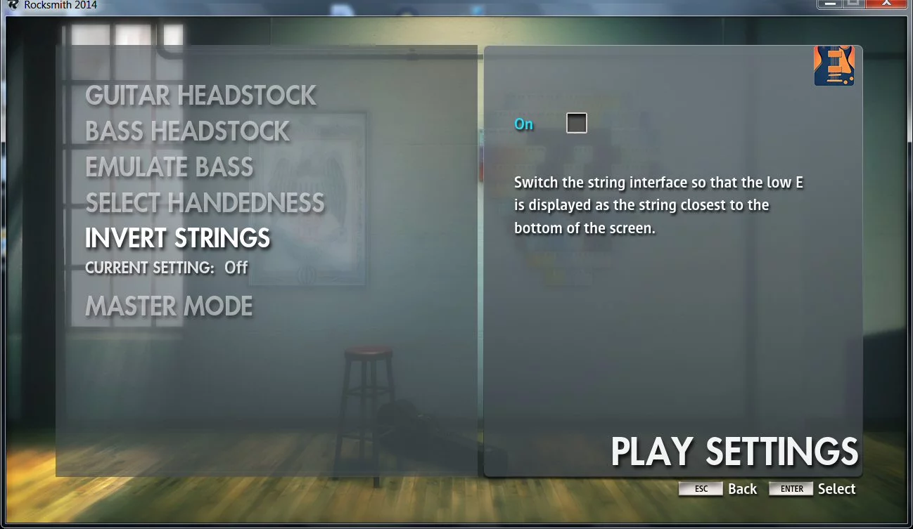 Players familiar with guitar tab layout can invert the orientation of the string layout by diving deep into the game options