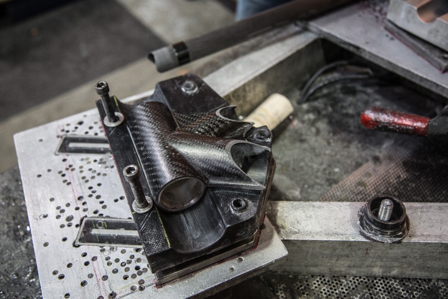 Calfee has now made so many custom cycle frames that he's got pre-built jigs for just about any geometry. Where he doesn't have one already, he's able to rapidly build new ones on a 3D printer
