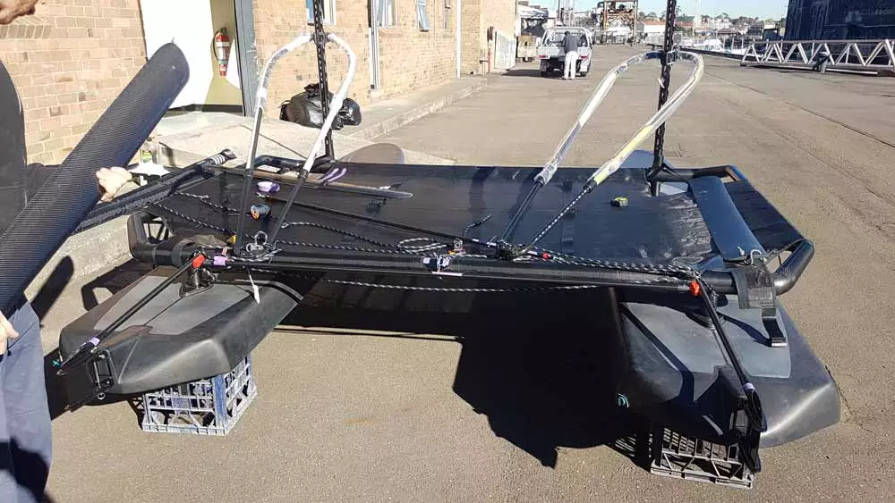 The two hulls on the Wave Chaser are connected by a central platform