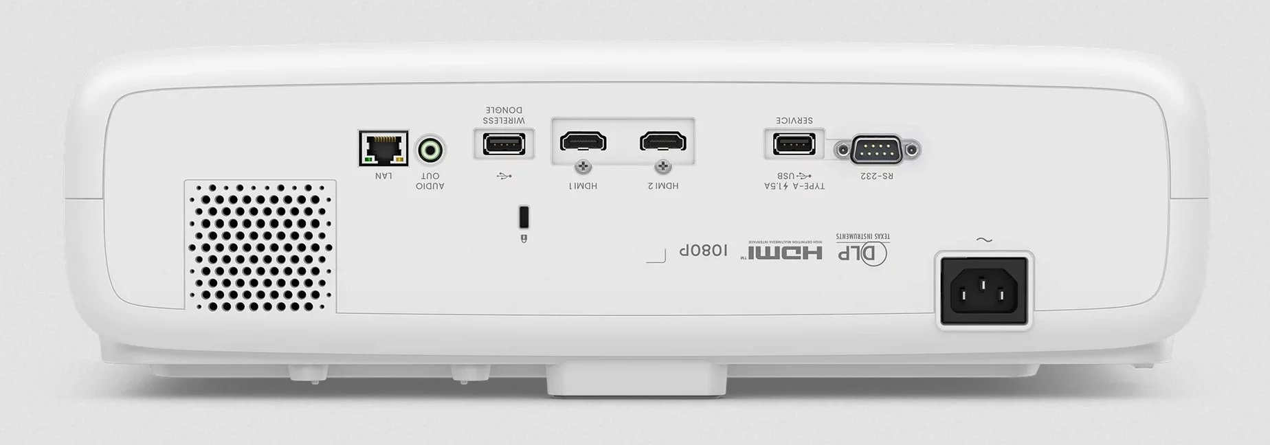 The LH750 is designed to hang from a ceiling for minimum shadow interference from viewers, which is why the text appears upside down here