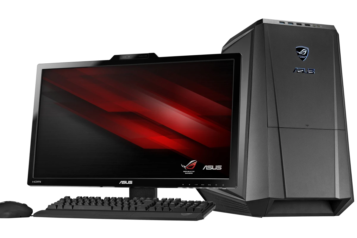 The Republic of Gamers Tytan CG8890 Gaming Desktop PC from ASUS features three on-the-fly switchable overclocking modes for its liquid-cooled 6-Core Intel Core i7 processor, a transforming case, and dual SSDs