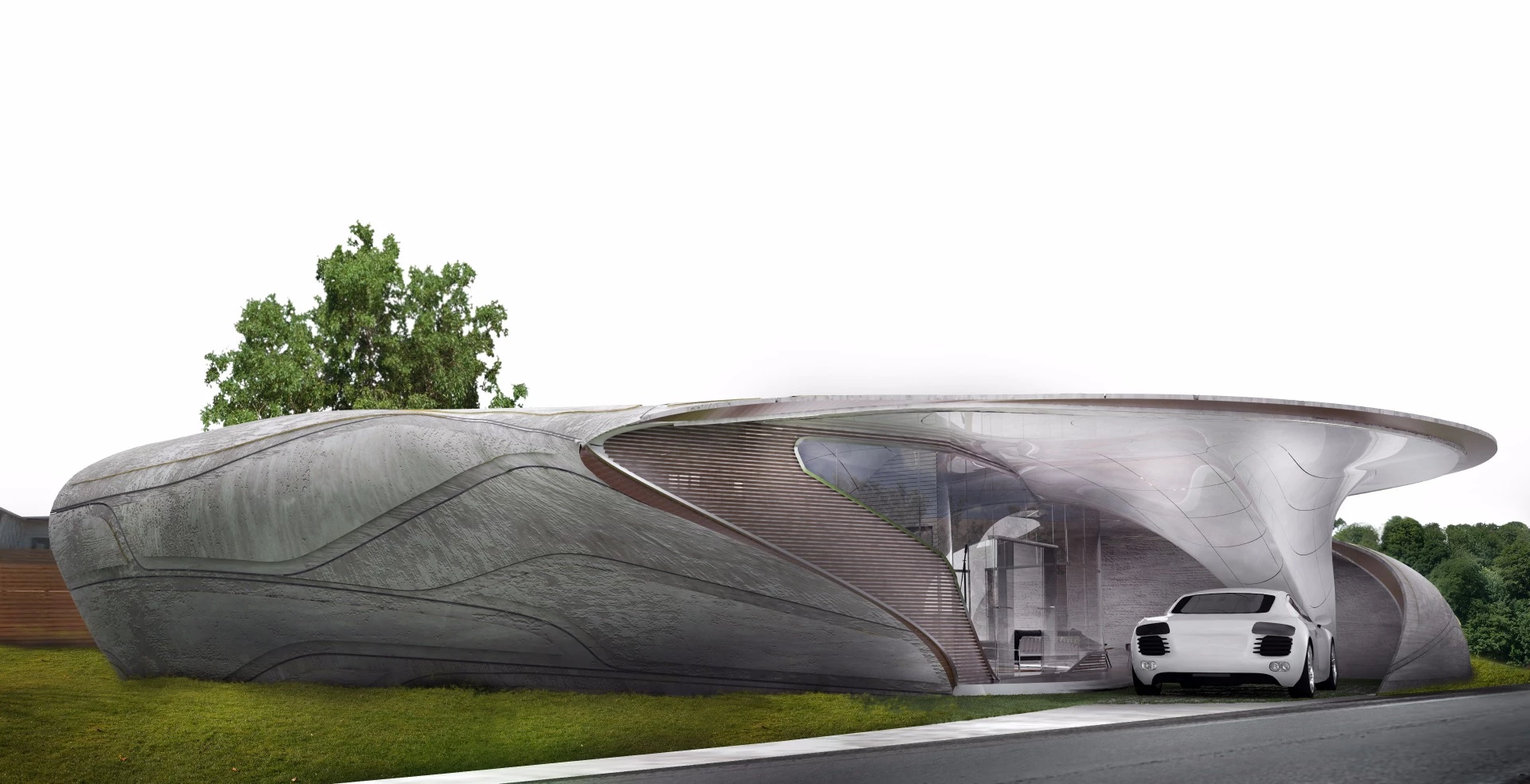 The cave-like form of the Curve Appeal home is based on quadrilaterally aligned archways