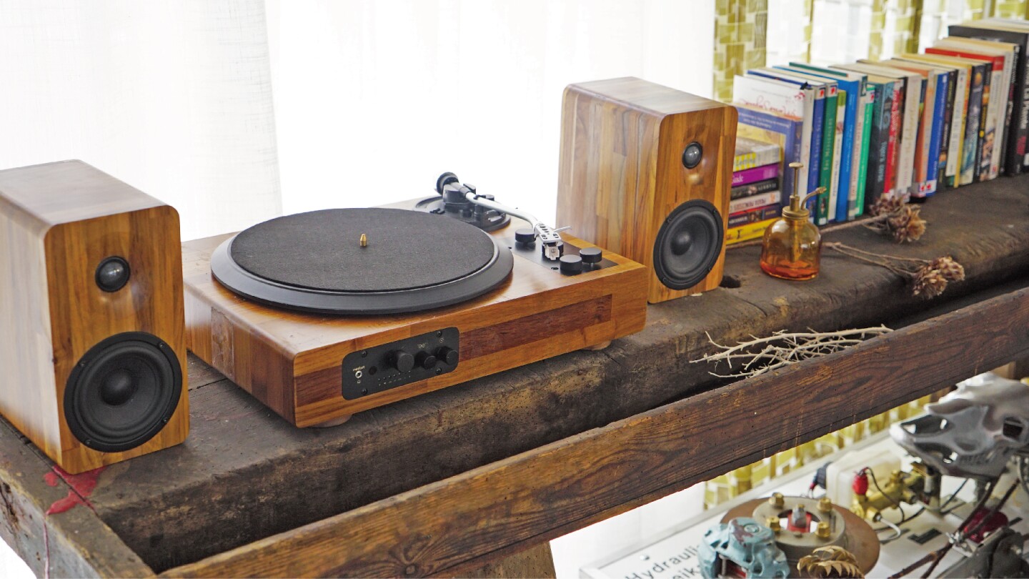 The TT8 turntable is available is teak, walnut or oak