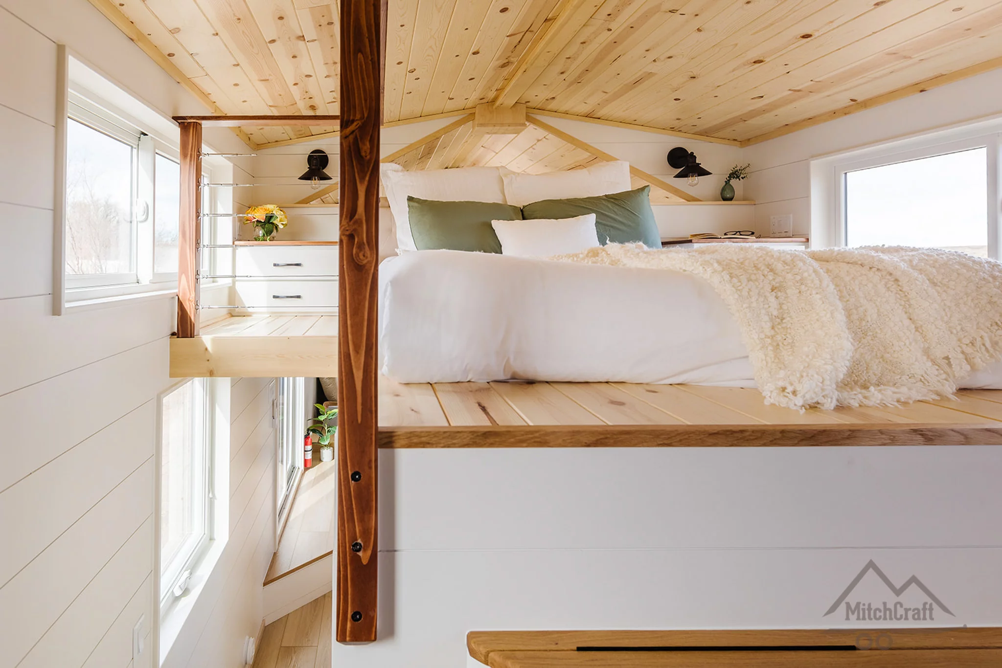 There is just one bedroom in the CC 31' x 10' and it includes a double bed and some storage space