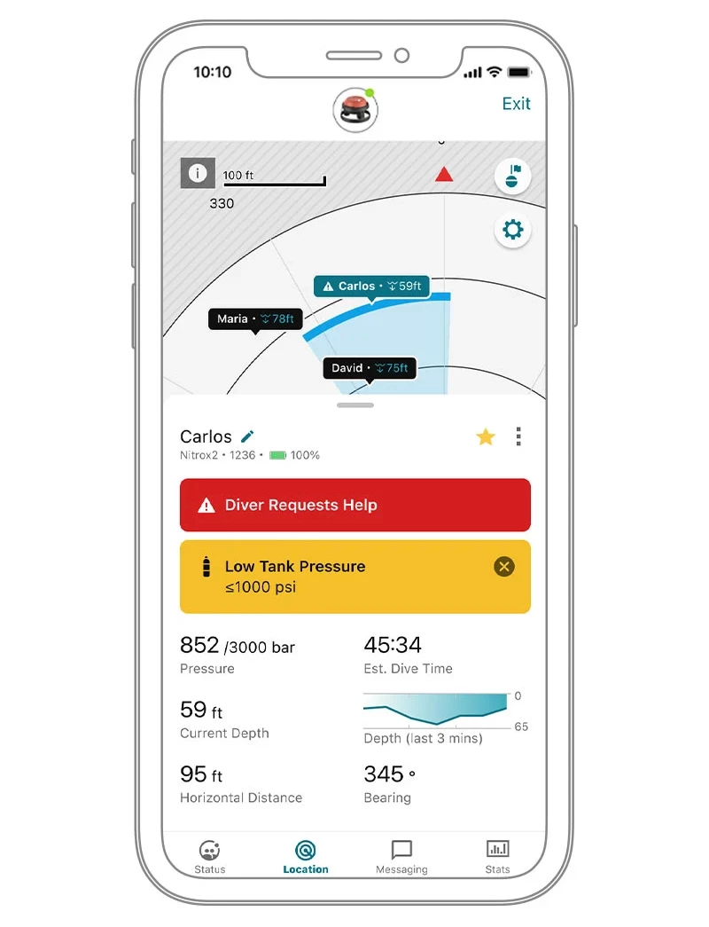 Along with the features shown here, the app also creates a heat map that can be reviewed after the dive