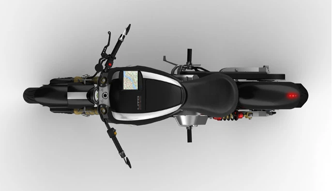 The design includes an integrated GPS and touchscreen mounted on the tank, along with a compartment that allows you to store and recharge your mobile phone (Photo: LITO Green Motion)
