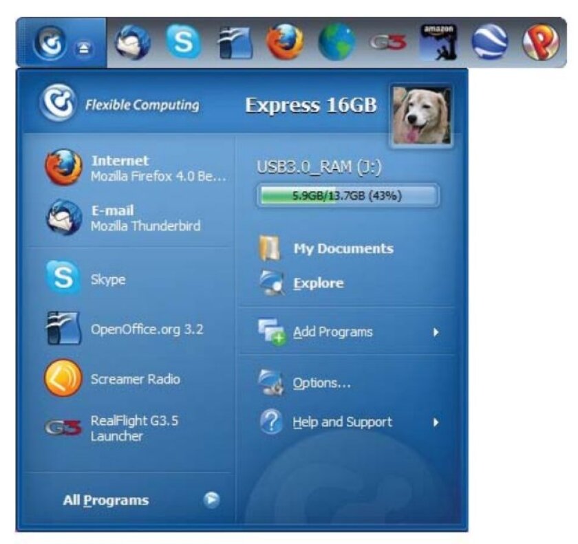 The Ceedo Personal taskbar allows users to carry around their own virtual desktop, from which familiar applications can be launched