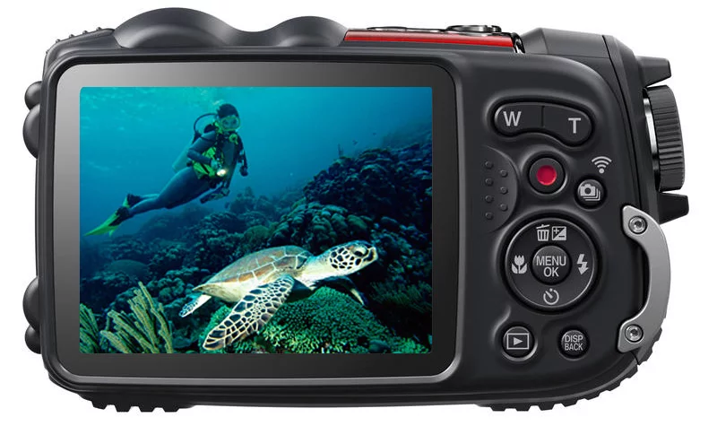On the rear of the Fujifilm FinePix XP200 is a 3.0-inch, 920K-dot LCD screen with anti-reflective coating