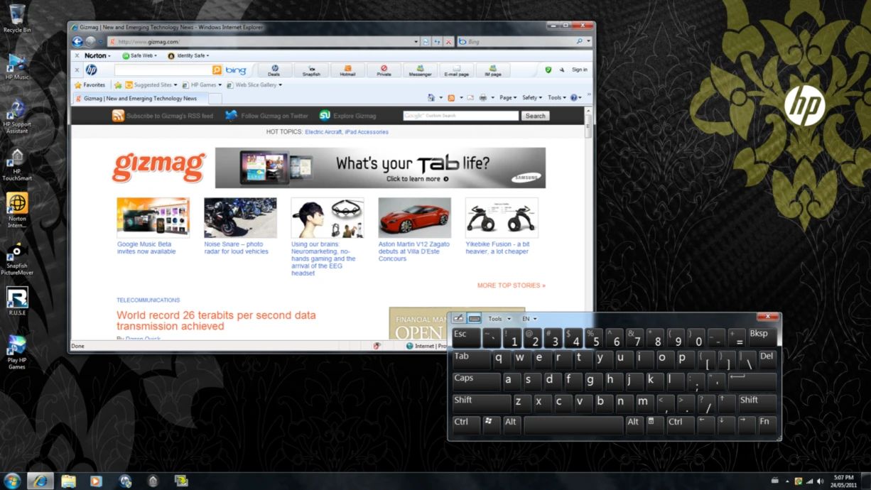 The Windows 7 onscreen keyboard