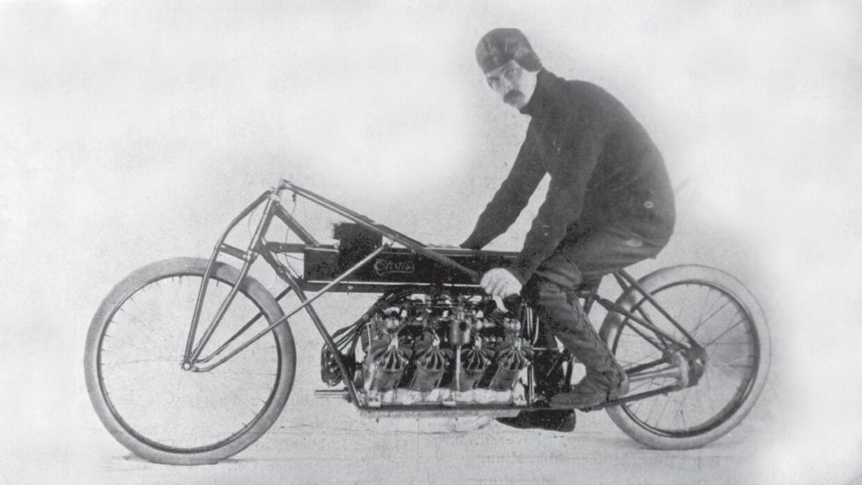 Curtiss installed one of his 4000cc V8 aircraft engines (essentially four of his 1000cc v-twins) into a motorcycle and blew all competitors into the weeds with a run of 136.27 mph on 24 January 1907