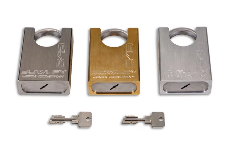 The Bowley padlock is being offered in stainless steel, brass and aluminum versions