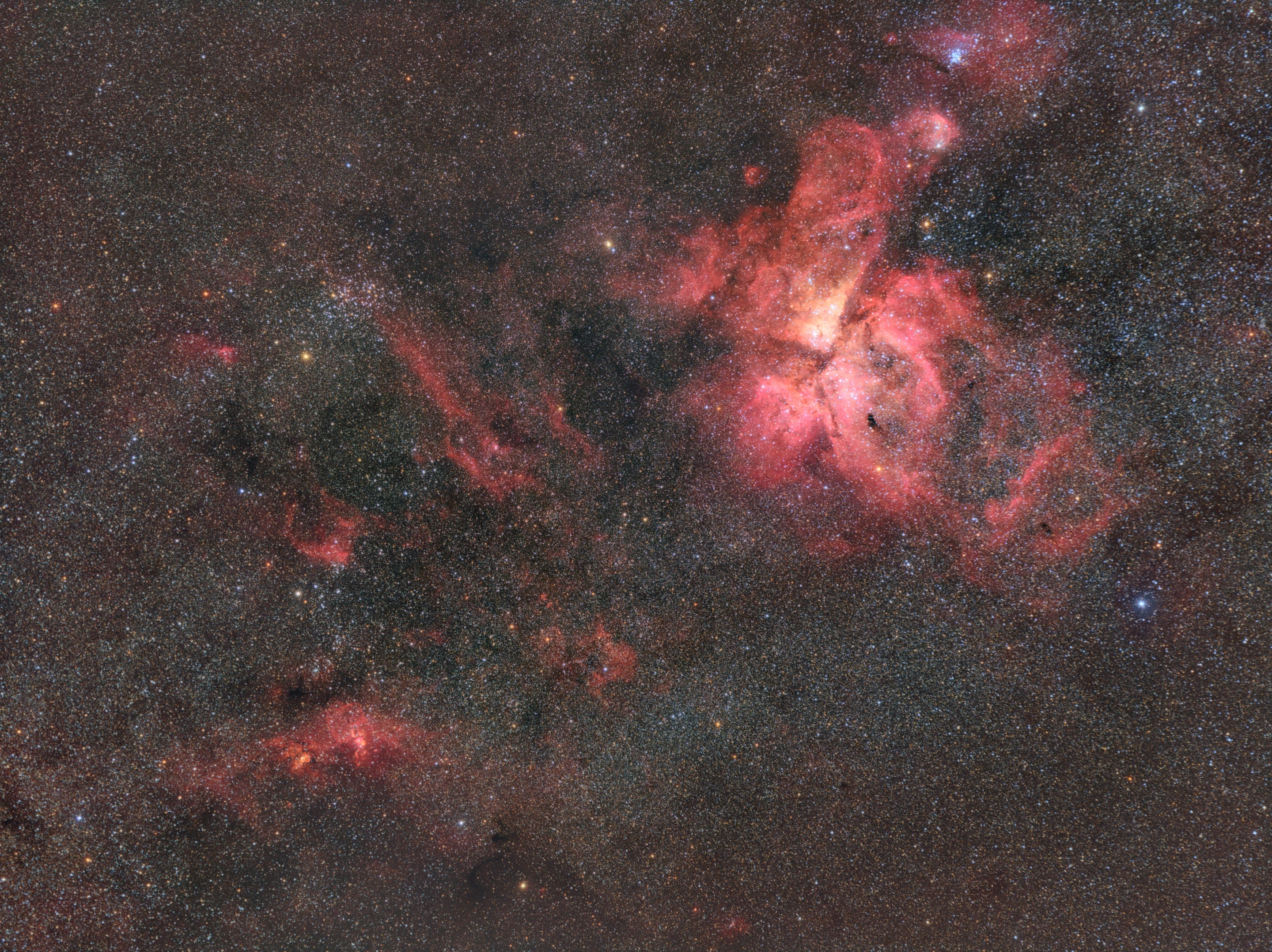 Highly Commended - Young Competition. The Carina Region. This is an image of the Carina constellation, home to one of the biggest and brightest nebulae in the sky, the Eta Carina Nebula, seen in the top right