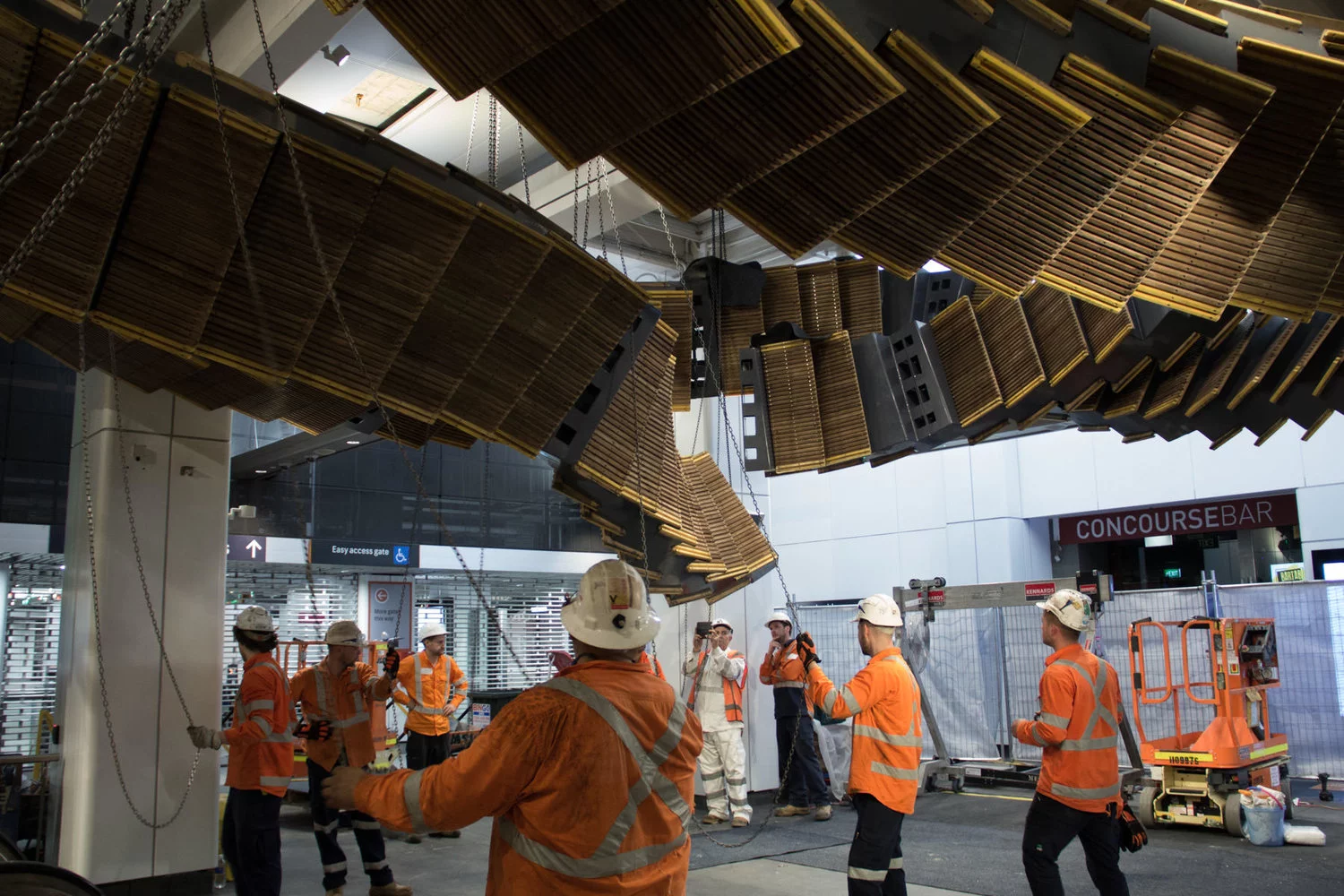 The Interloop sculpture under construction